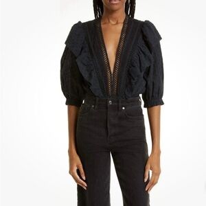 FARM Rio Elegant Black Lace Bodysuit size large